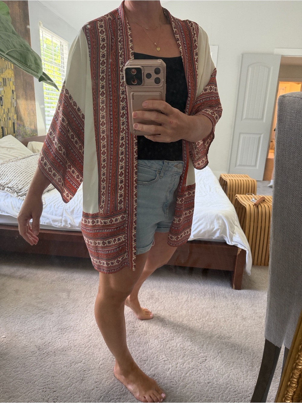 Boho Cream & Rust Patterned Kimono - Picture 2 of 2